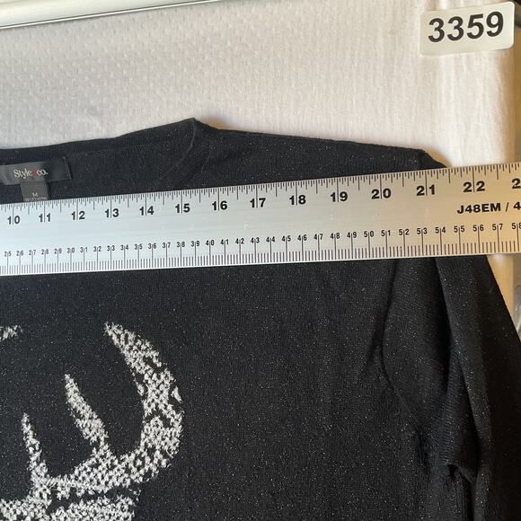 Style & Co. Women Sweatshirt M Black Geometric Deer Head Metallic Graphic Print - Picture 3 of 8
